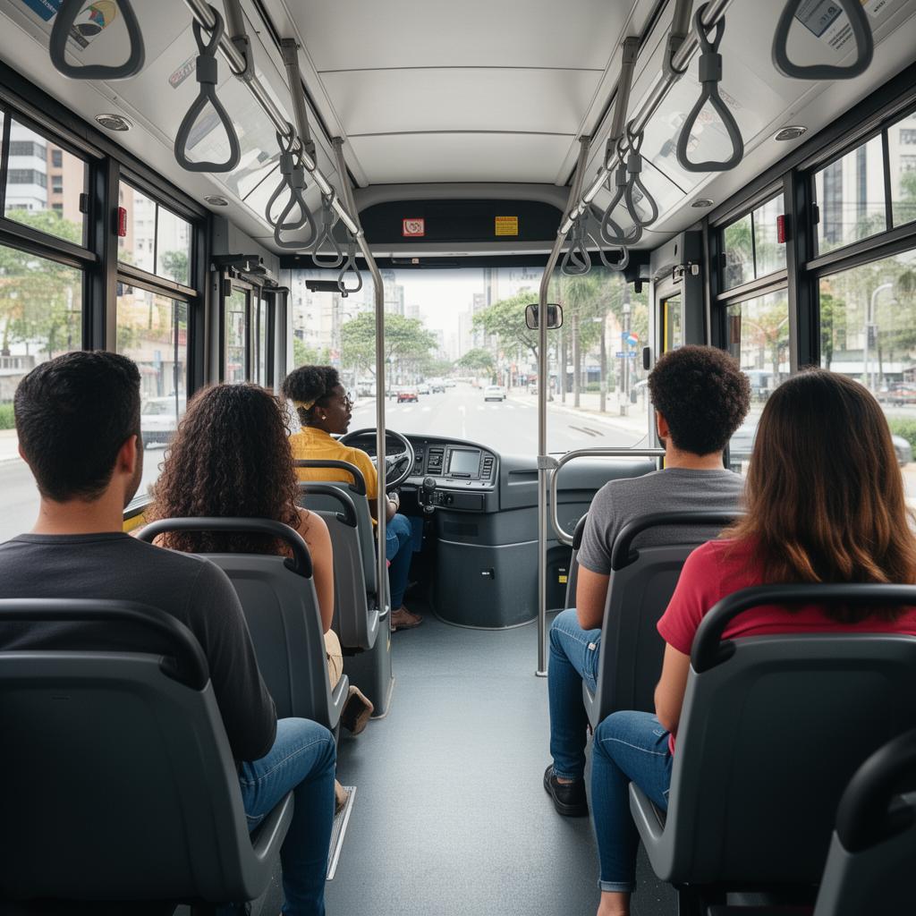 Interior de ônibus urbano com passageiros